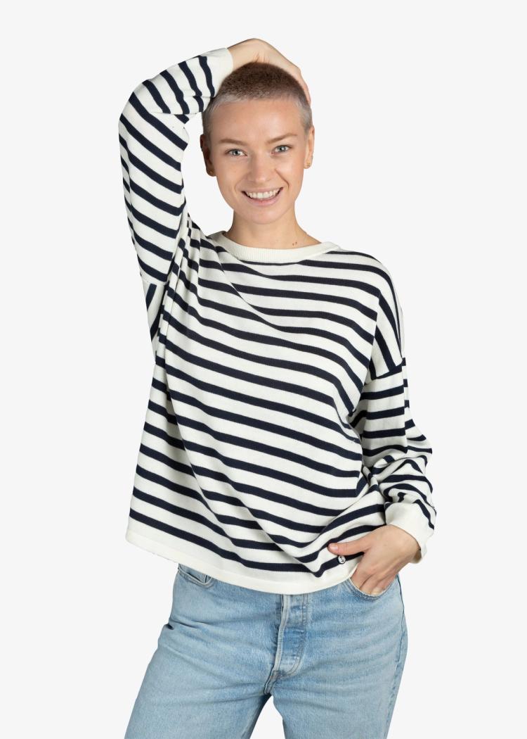 Secondary product image for "Stina Stickad Tröja Rand Marinblå"