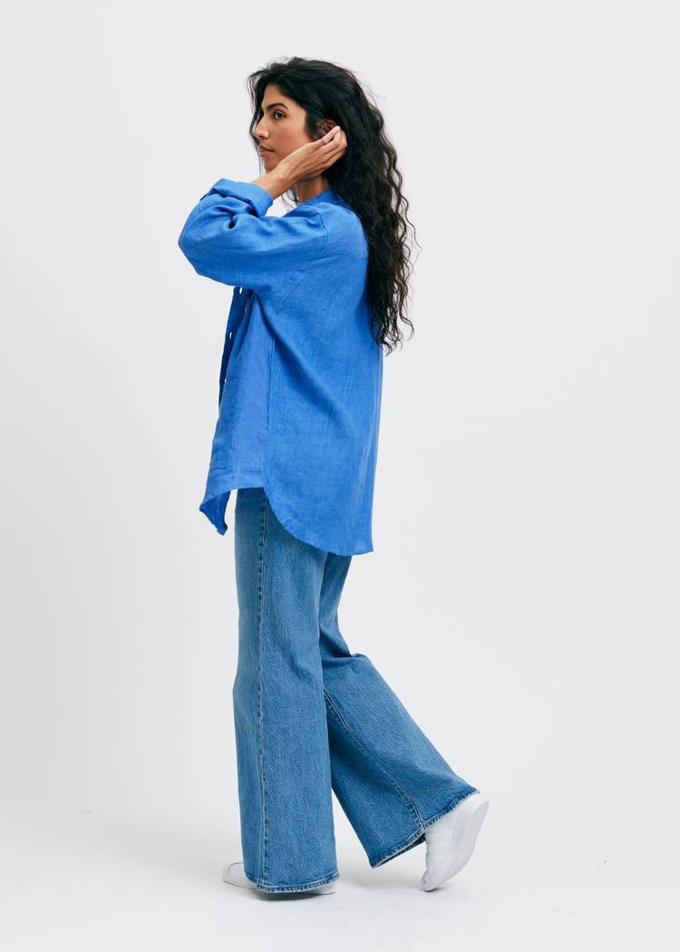 Secondary product image for "Three Pocket Overshirt Linne Blåblå"