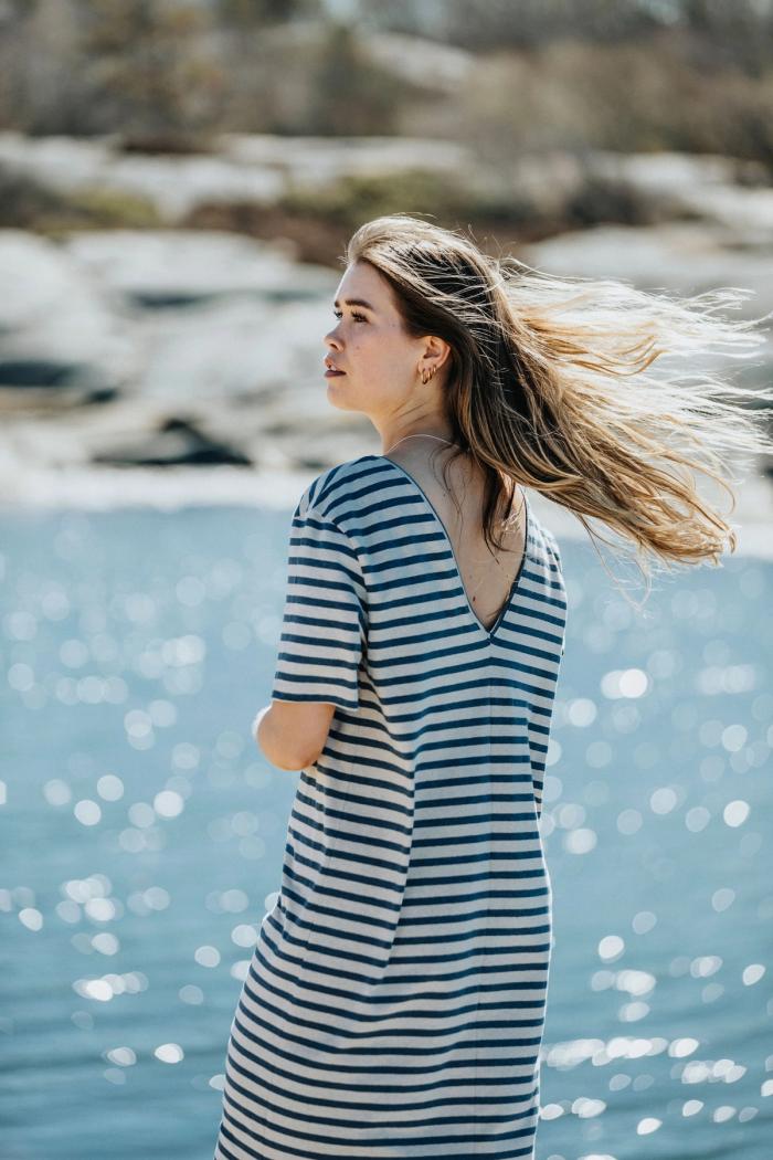 Secondary product image for "Paulette Dress Stripe Blue Sand"