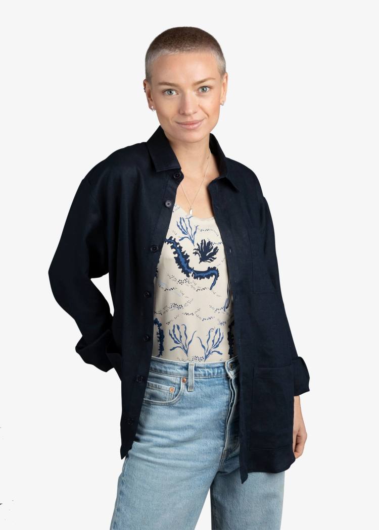 Secondary product image for "Three Pocket Linneskjorta Marinblå"