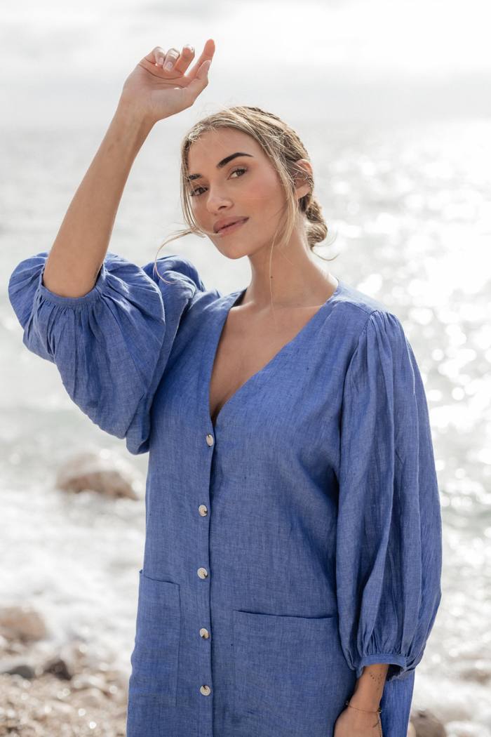 Secondary product image for "Casandra Klänning Linen Blåblå"