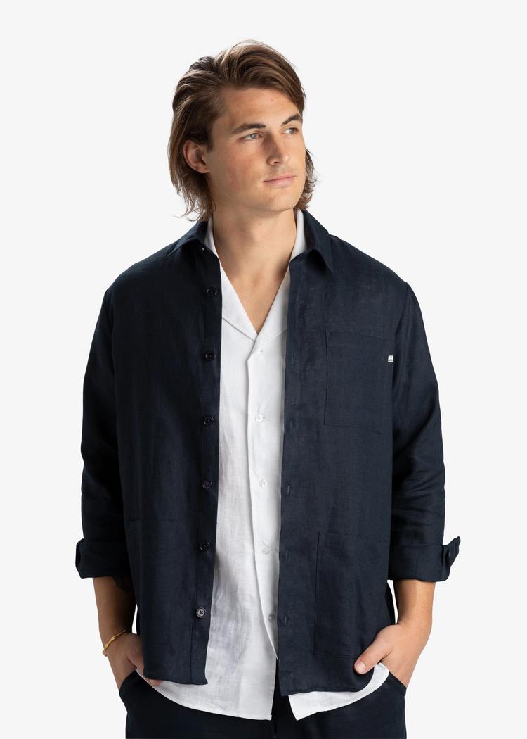Secondary product image for "Three Pocket Linneskjorta Marinblå"