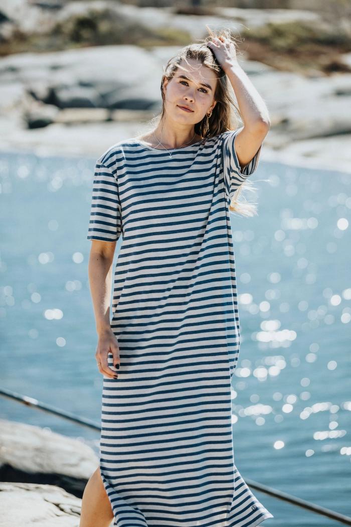 Secondary product image for "Paulette Dress Stripe Blue Sand"