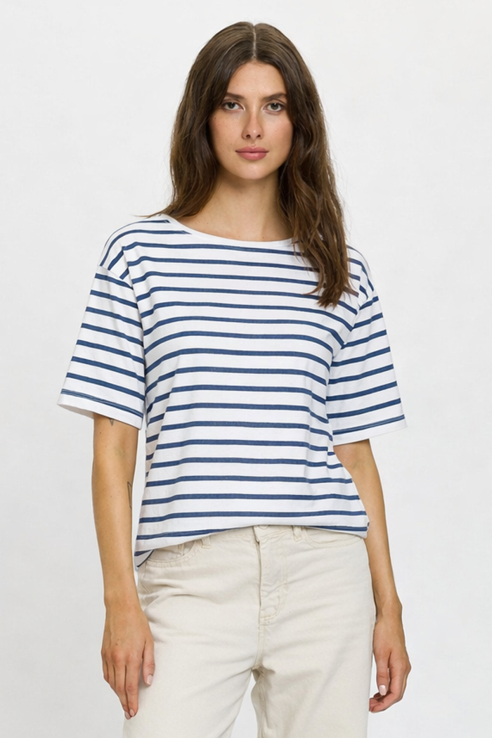 Secondary product image for "Tuva T-Shirt Rand Vit Blå"