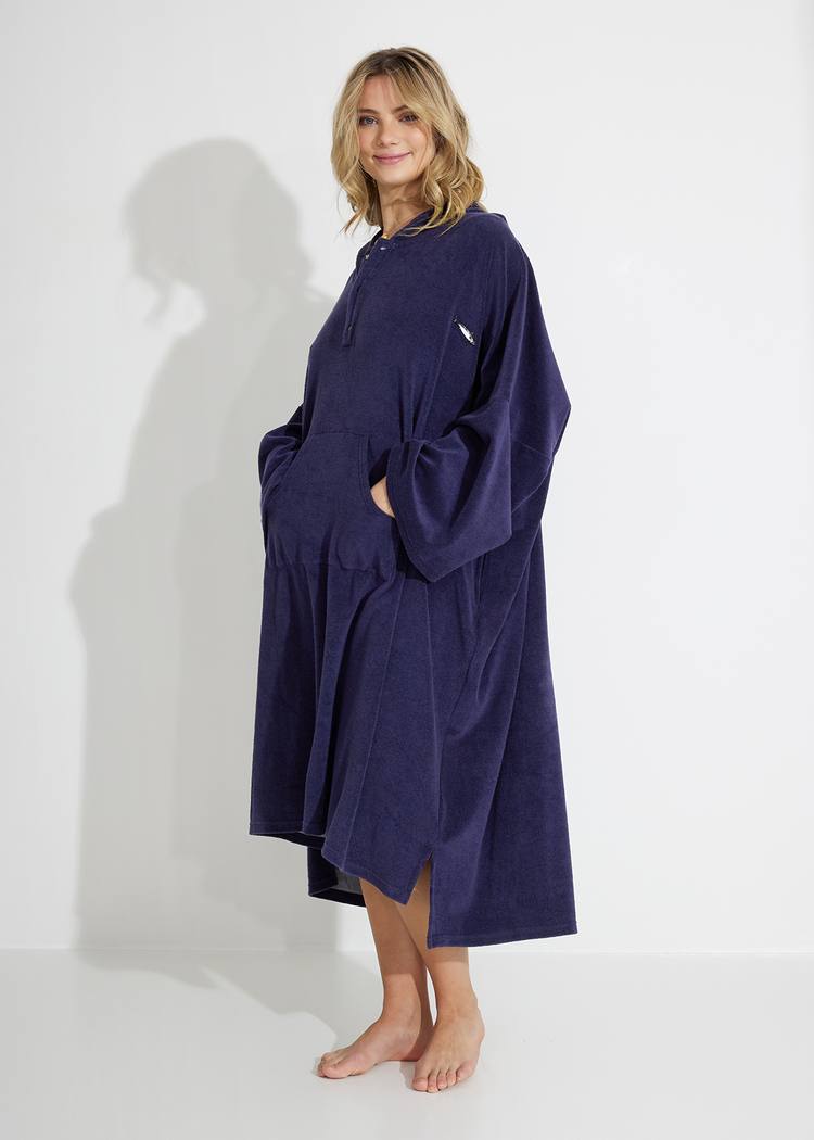 Secondary product image for "Frottéponcho Marinblå LS"