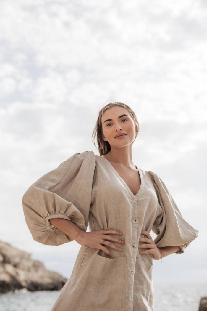 Secondary product image for "Casandra Klänning Linen Natur"