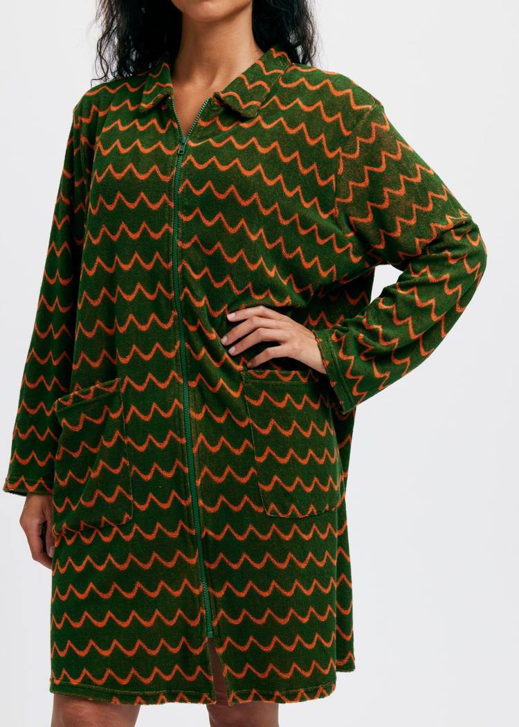 Secondary product image for "Bathrobe Archipelago Zipper Wave Green Orange"