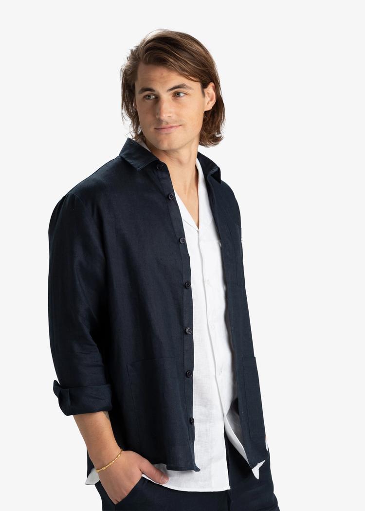 Secondary product image for "Three Pocket Linneskjorta Marinblå"