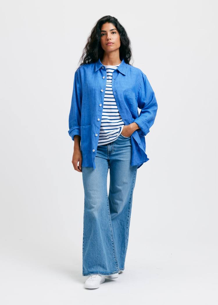 Secondary product image for "Three Pocket Overshirt Linne Blåblå"