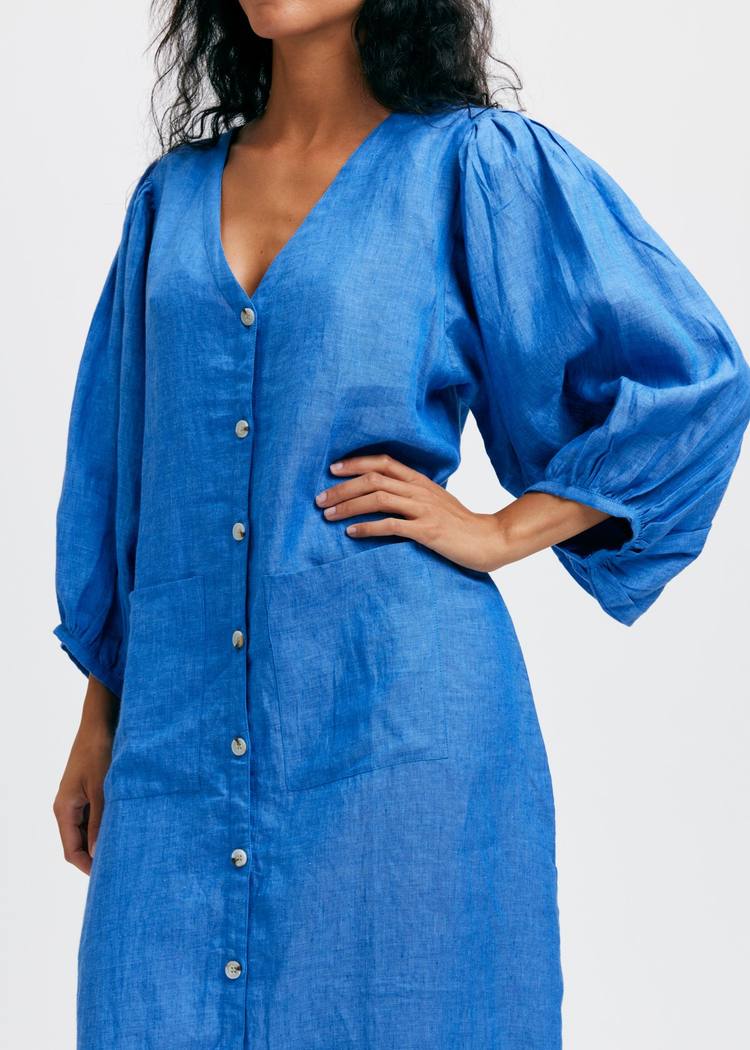 Secondary product image for "Casandra Klänning Linen  Blåblå"