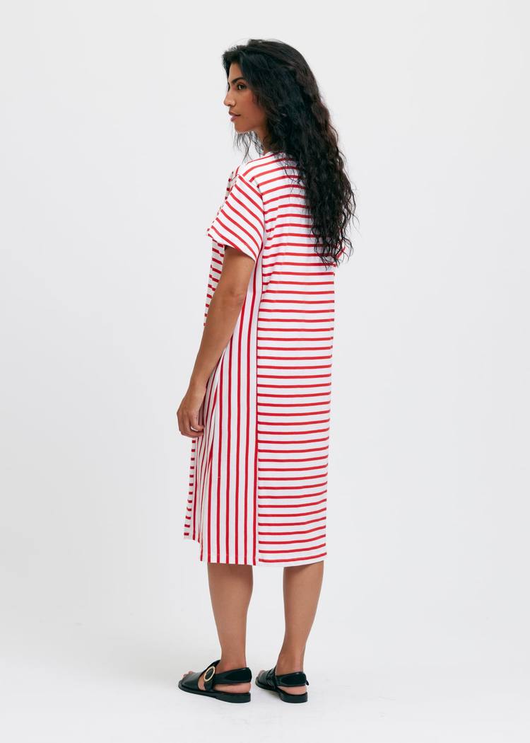 Secondary product image for "Lina Dress Stripe White Red"