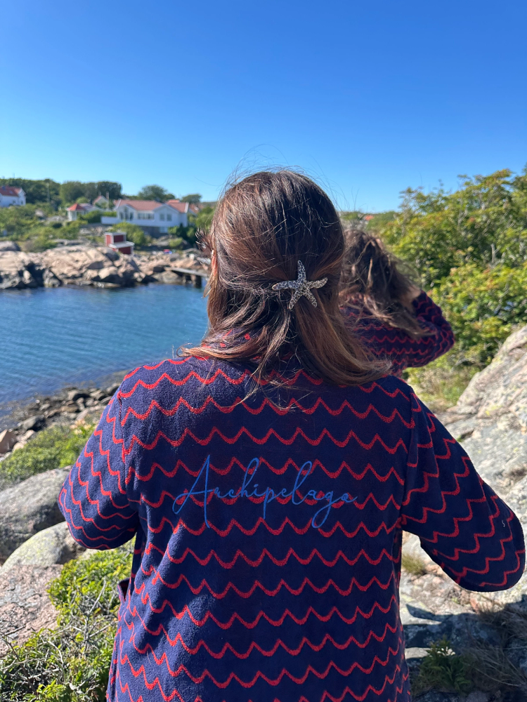 Secondary product image for "Bathrobe Archipelago Wave Navy Red"