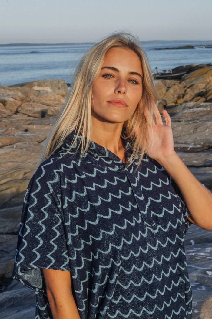 Secondary product image for "Frottéponcho Våg Navy Ljusblå"