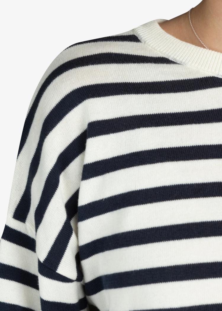 Secondary product image for "Stina Stickad Tröja Rand Marinblå"