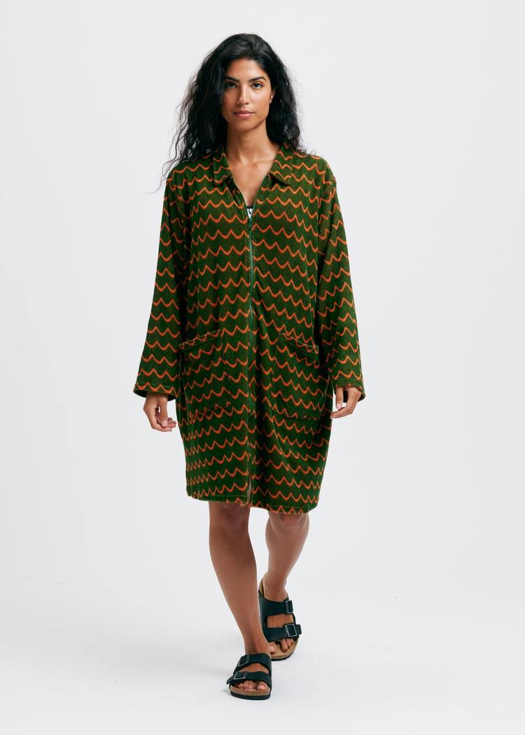 Secondary product image for "Bathrobe Archipelago Zipper Wave Green Orange"