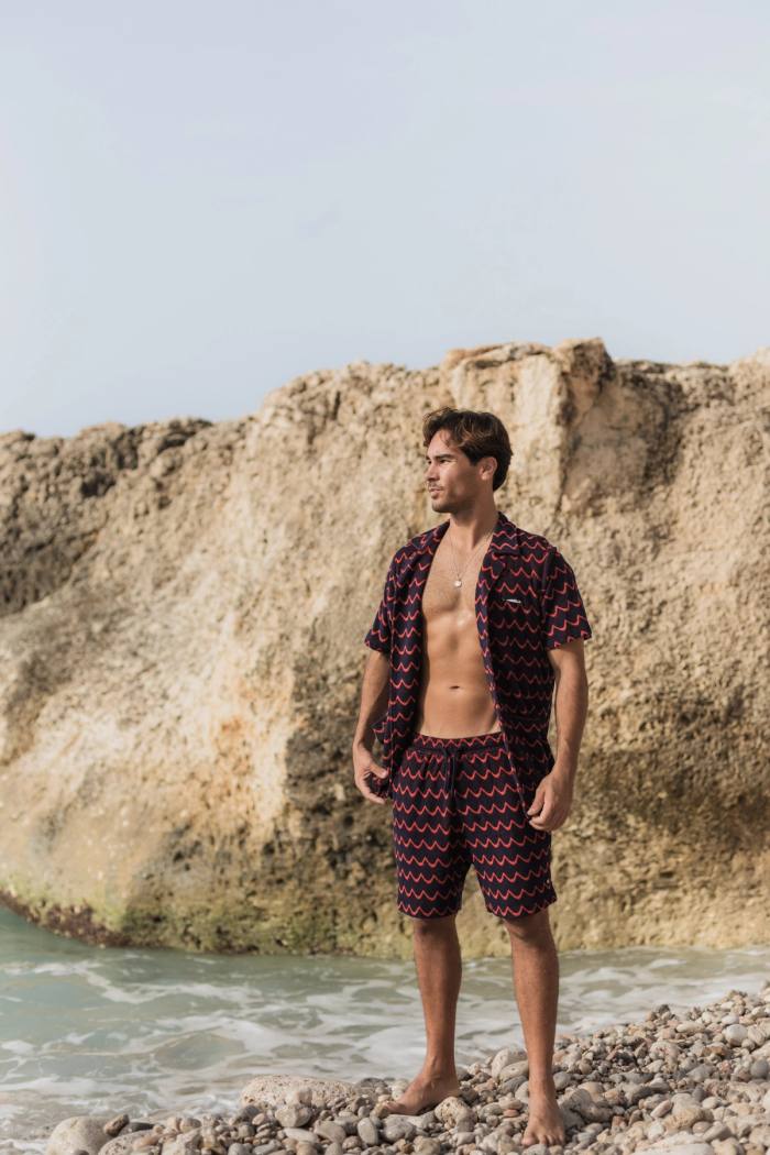 Secondary product image for "Strand Frottéshorts Navy Röd Våg"