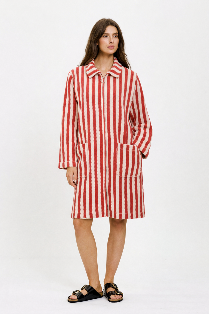 Secondary product image for "Bathrobe Ladies Stripe Red"