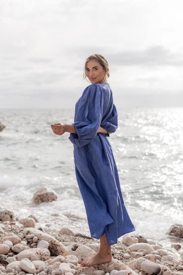 Secondary product image for "Casandra Klänning Linen Blåblå"