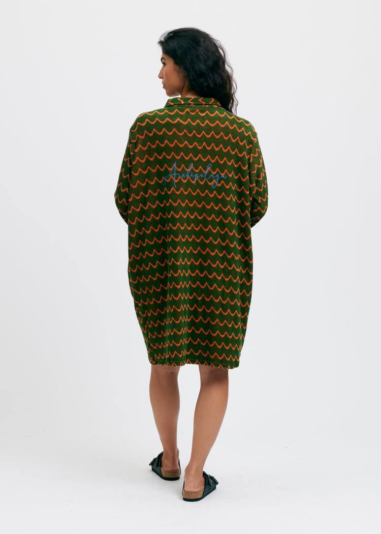 Secondary product image for "Bathrobe Archipelago Zipper Wave Green Orange"