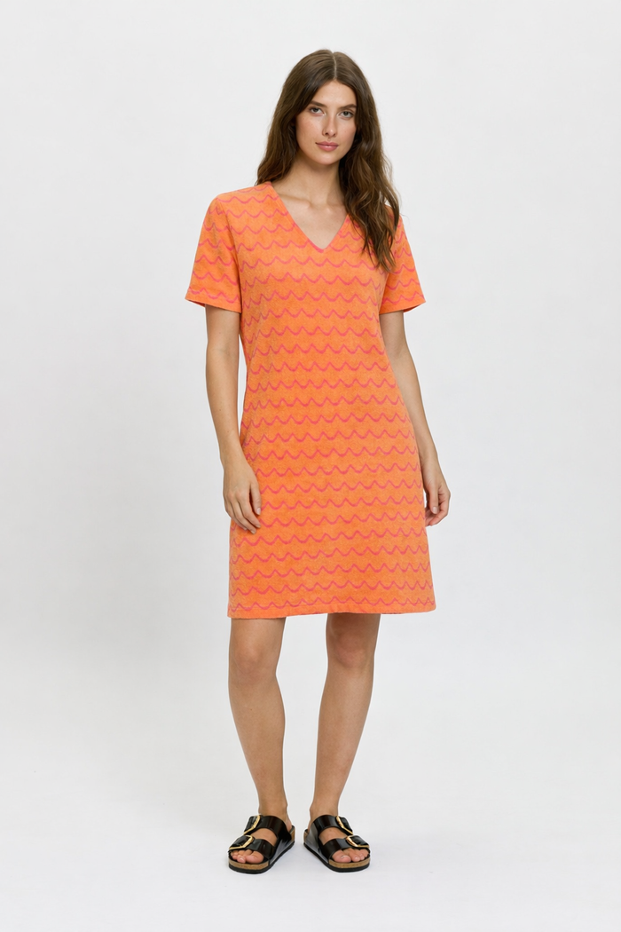 Secondary product image for "Hilda Frottéklänning Orange/Rosa Våg"