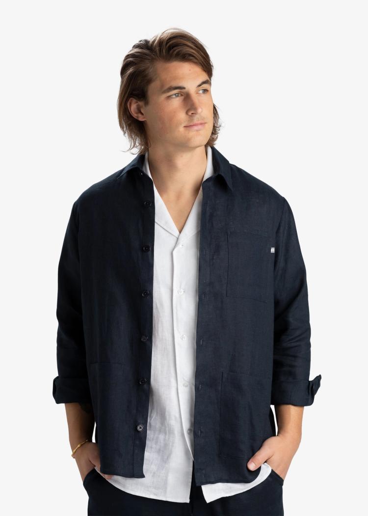 Secondary product image for "Three Pocket Linneskjorta Marinblå"