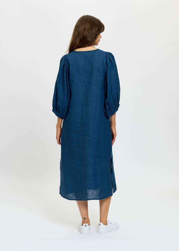 Secondary product image for "Casandra Klänning Linen Navy"