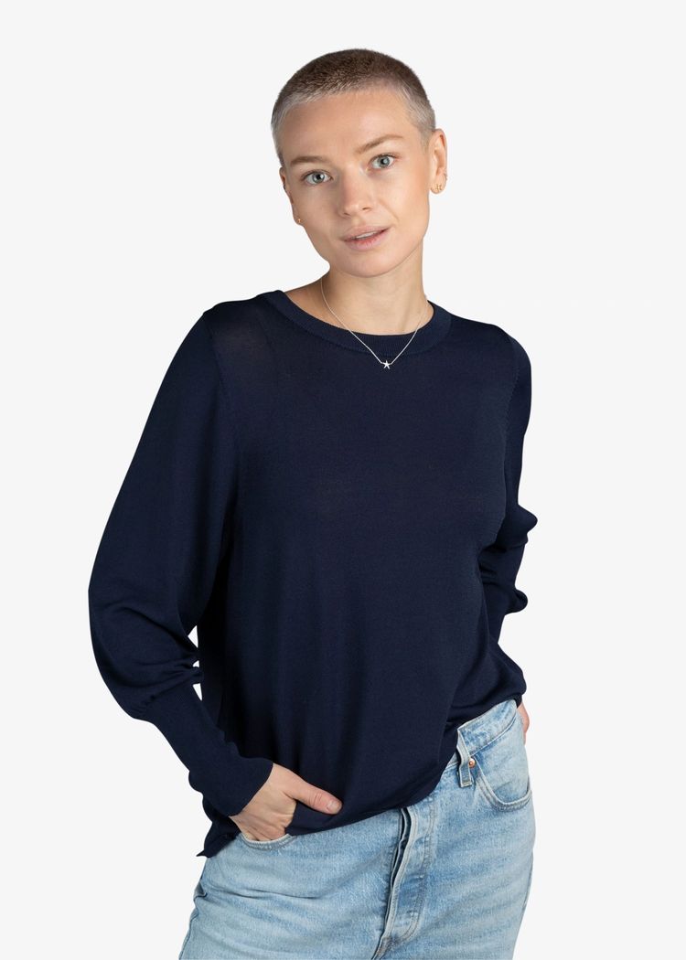 Secondary product image for "Edith Stickad Tröja Marinblå"