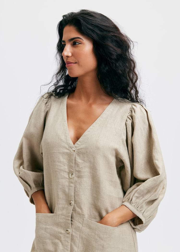 Secondary product image for "Casandra Klänning Linen Natur"