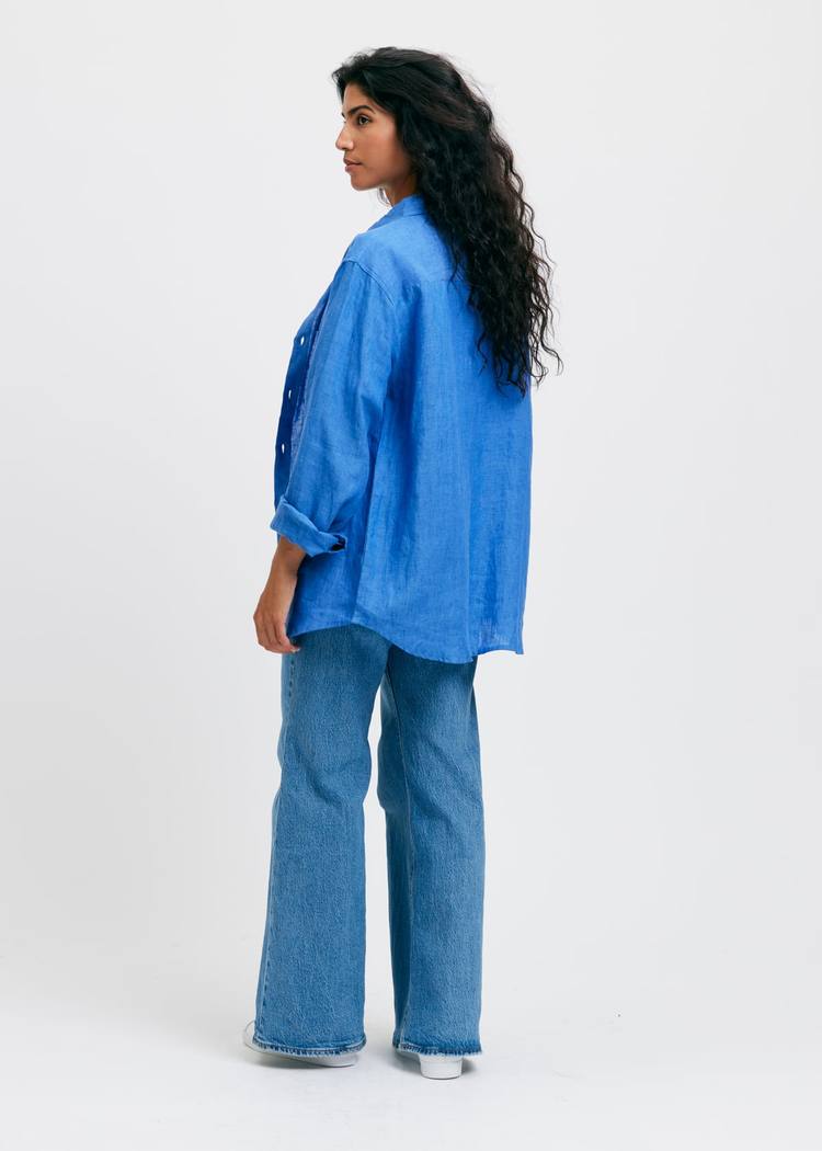 Secondary product image for "Three Pocket Overshirt Linne Blåblå"