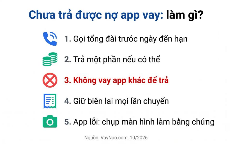 Các bước xử lý khi chưa trả được nợ MoneyCat: liên hệ sớm, trả một phần, không vay app khác để trả