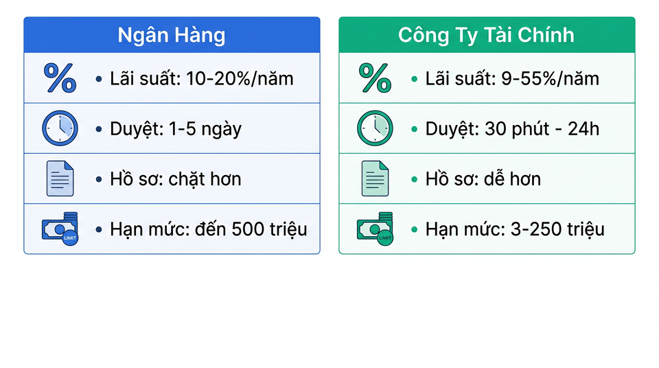 So sánh ngân hàng và công ty tài chính cho vay tín chấp - ưu nhược điểm 2026