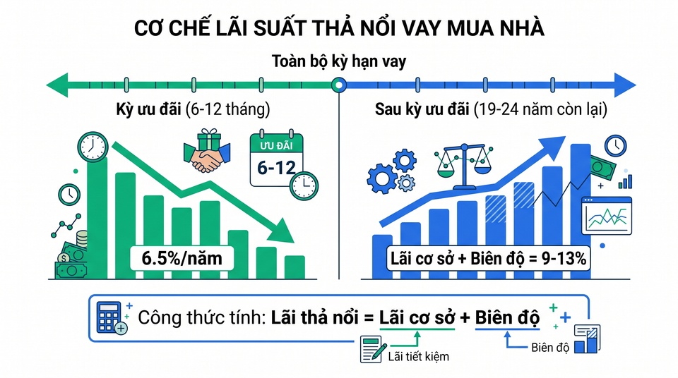 Cơ chế lãi suất thả nổi vay mua nhà - lãi ưu đãi vs lãi sau ưu đãi 2026