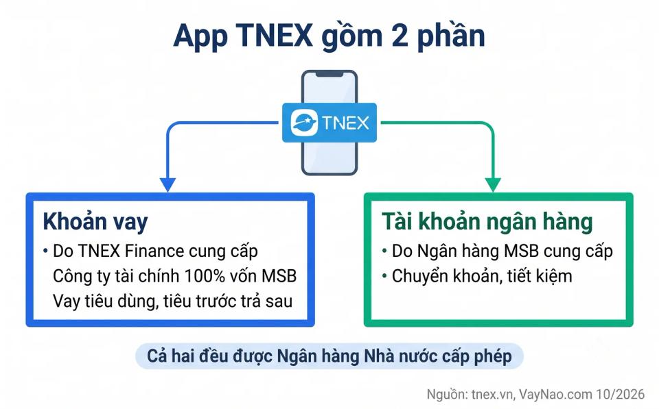 TNEX là gì - sơ đồ phân biệt TNEX Finance cho vay và MSB cung cấp tài khoản ngân hàng