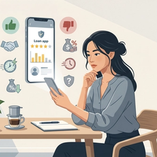 Dien thoai hien thi giao dien app Senmo voi danh gia sao