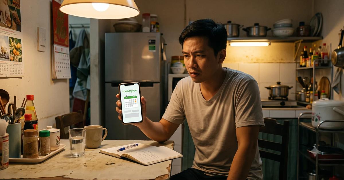 Không trả Moneyveo có sao không - người vay lo lắng nhìn tin nhắc nợ trên điện thoại