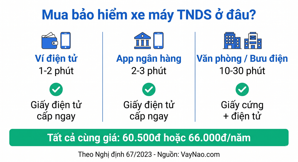 So sánh kênh mua bảo hiểm xe máy TNDS: ví điện tử, app ngân hàng, văn phòng hãng