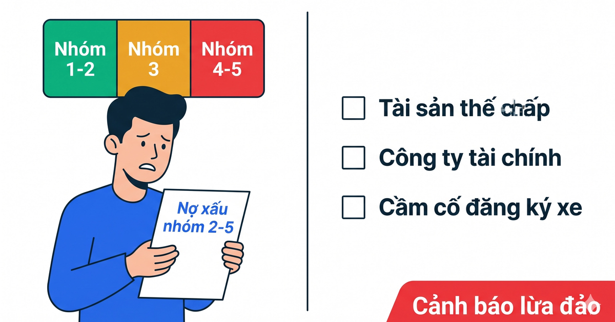 Sơ đồ khả năng vay khi có nợ xấu theo nhóm 1 đến 5 tại Việt Nam năm 2026