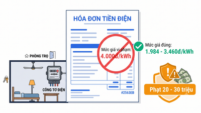 Giá điện nhà trọ đúng quy định và mức phạt chủ trọ thu tiền điện sai năm 2026