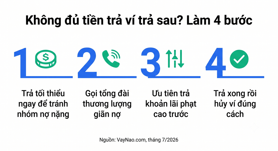 Bốn bước xử lý khi không đủ tiền trả ví trả sau đúng hạn năm 2026