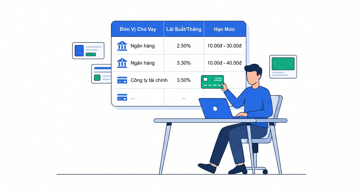 So sánh vay tín chấp ngân hàng nào tốt nhất 2026 - bảng lãi suất 11 đơn vị