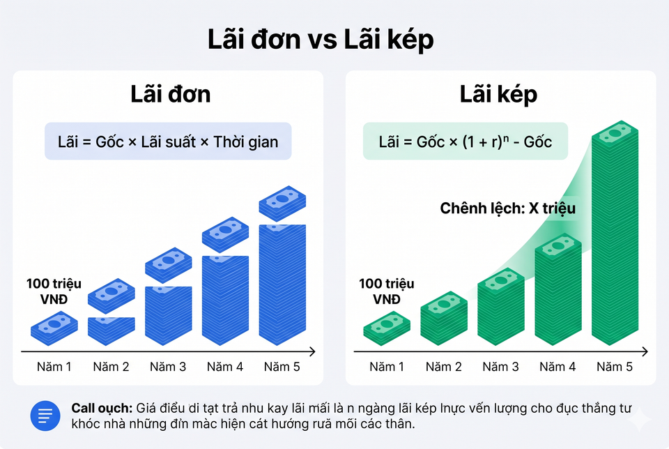So sánh lãi đơn và lãi kép tiết kiệm - chênh lệch qua các năm