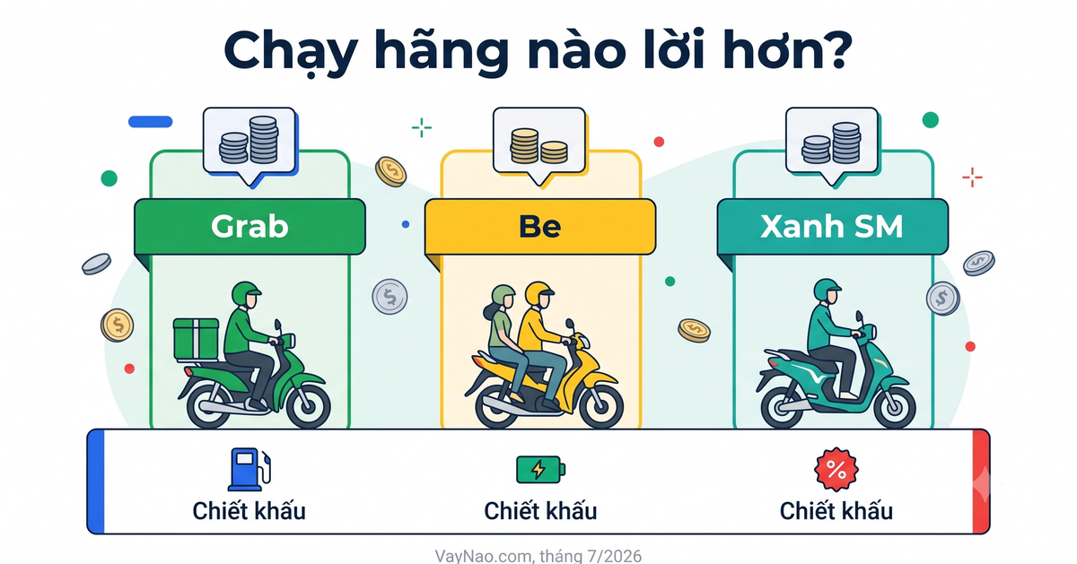 So sánh thu nhập tài xế công nghệ khi chạy Grab, Be hay Xanh SM năm 2026