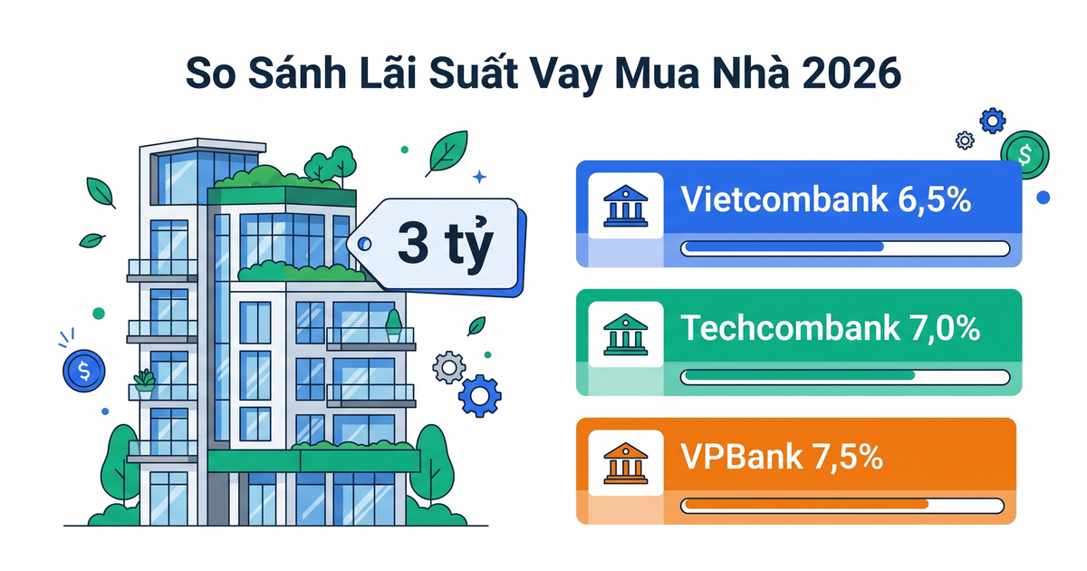 So sánh vay mua nhà tốt nhất 2026: Vietcombank, Techcombank, VPBank - lãi suất, LTV, hạn mức