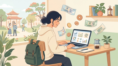 Sinh vien ngoi truoc laptop nghien cuu cac nguon vay tien uy tin