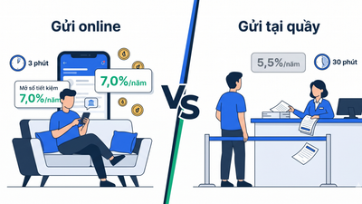 So sánh gửi tiết kiệm online và tại quầy 2026