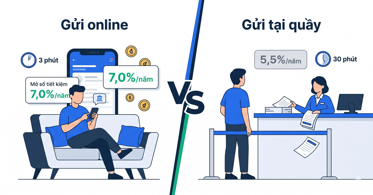So sánh gửi tiết kiệm online và tại quầy 2026