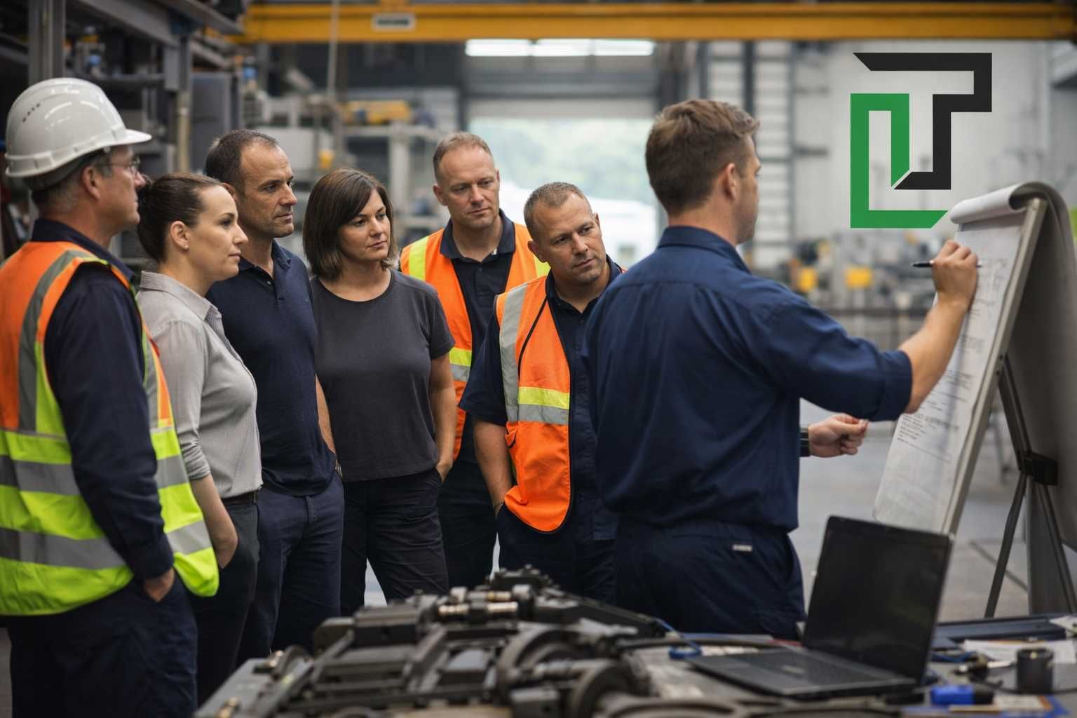 Operational meeting in industrial workshop