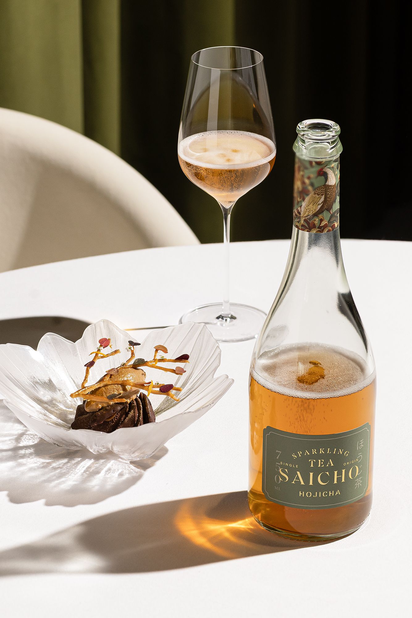 BLACK APPLE ICE CREAM WITH PECAN PARFAIT & SAICHO HOJICHA