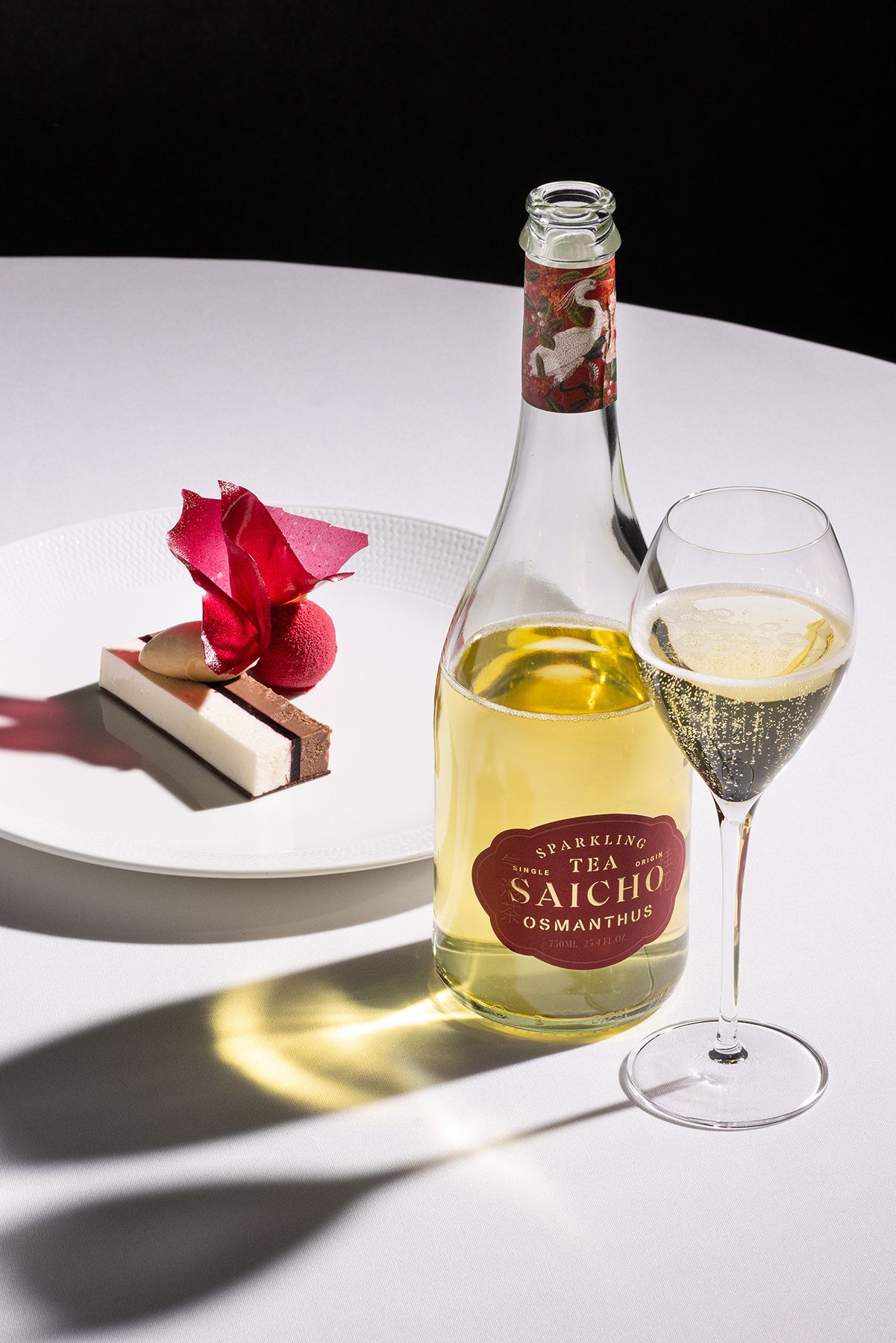 BLACKCURRANT, SOUR CREAM, LICORICE & CHOCOLATE DESSERT WITH SAICHO OSMANTHUS