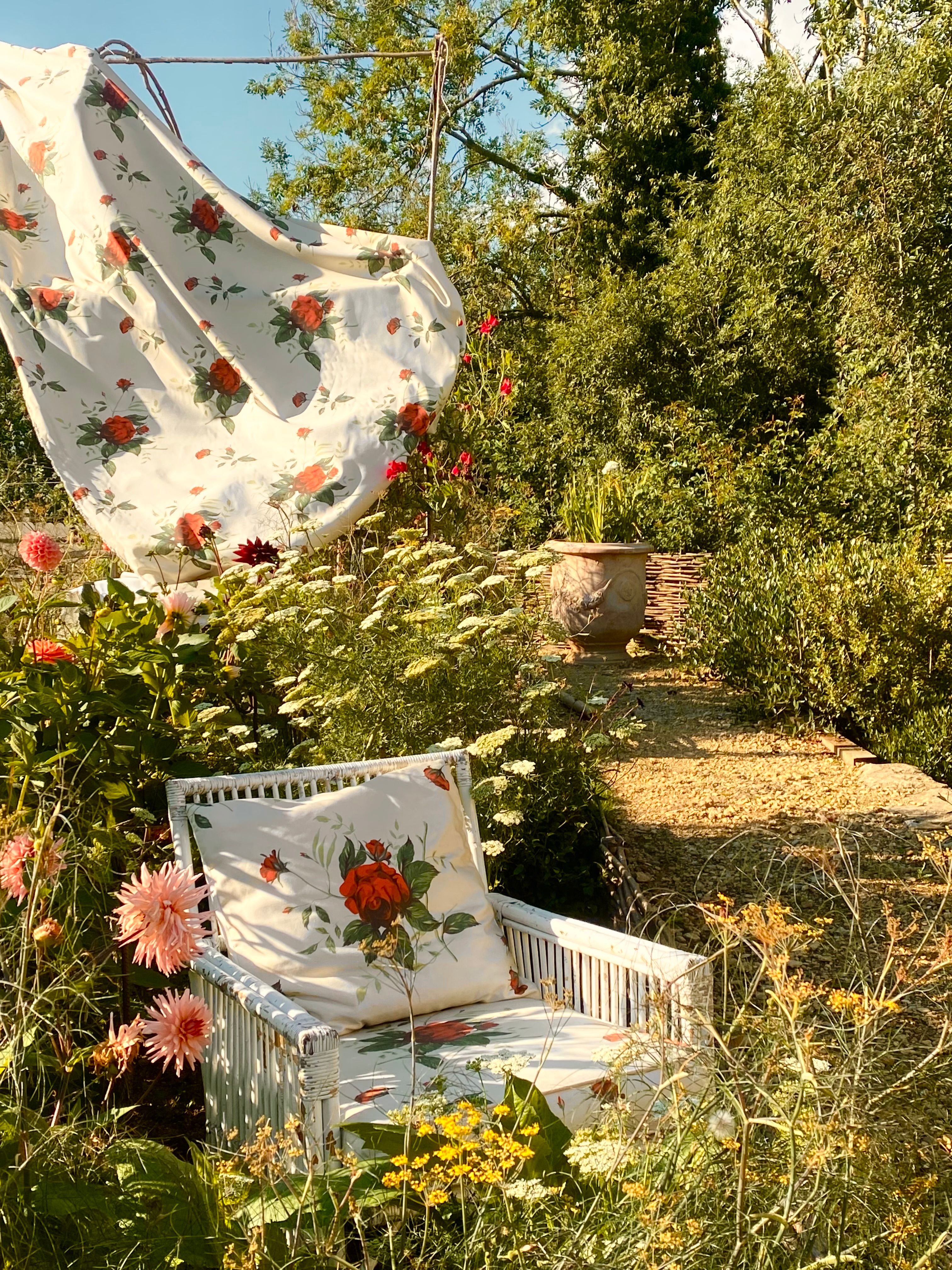 red rose garden chair